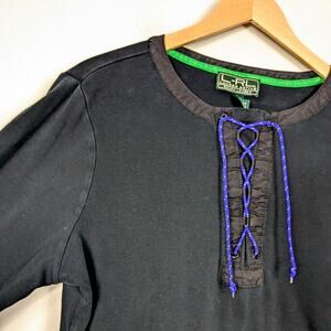 Lauren Ralph Lauren Top XL Black Gorpcore 90s Vintage Active Lace Up Sporty